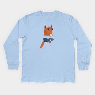 Foxy Pizza Vintage Style Print Soft Cotton Kids Long Sleeve T-Shirt